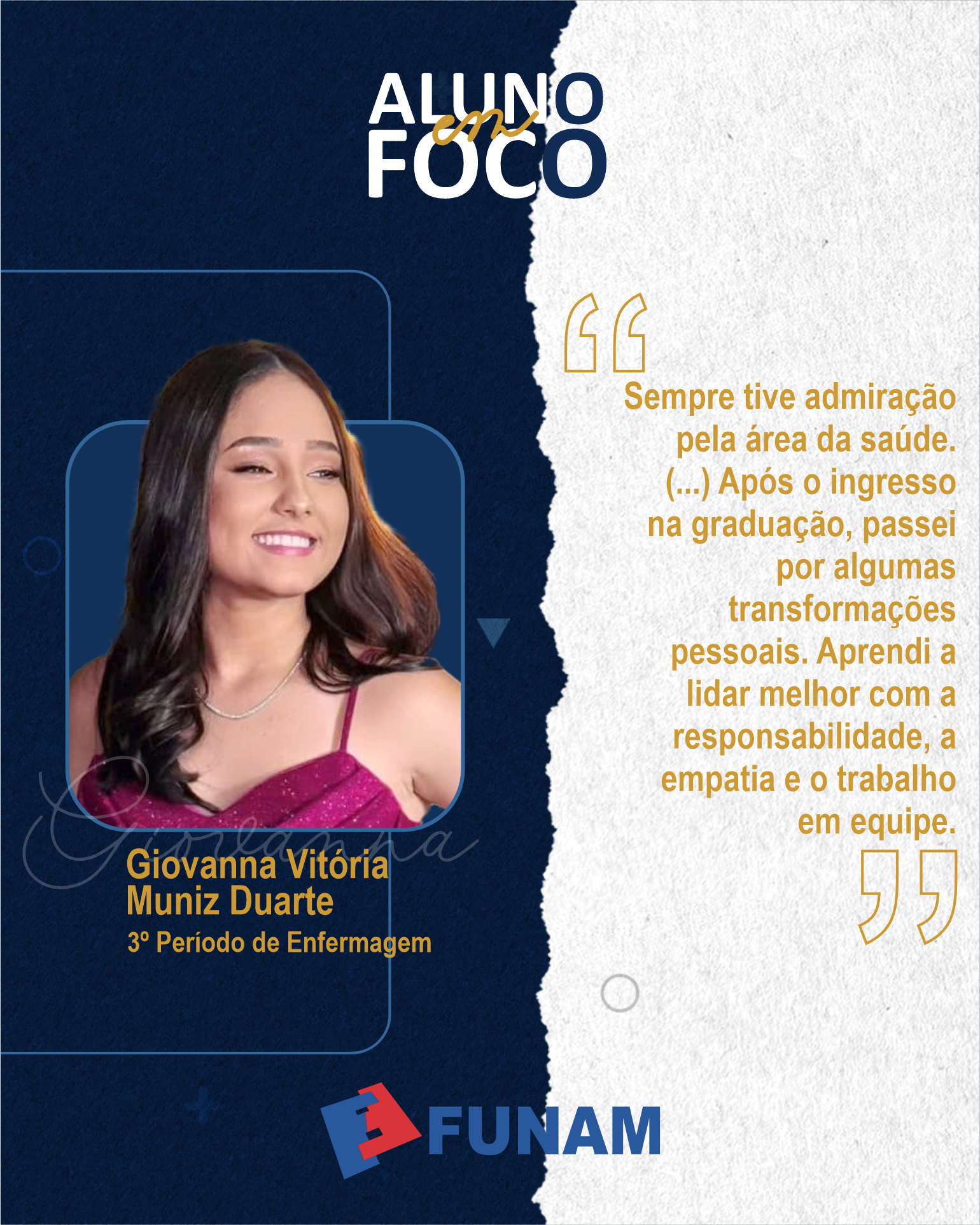 Leia mais sobre o artigo Aluno em Foco: conheça a trajetória de Giovanna Vitória na graduação em Enfermagem da FUNAM